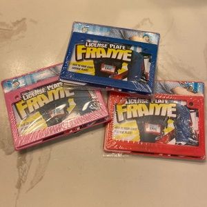 3 mini License Plate frames with zip ties and stickers